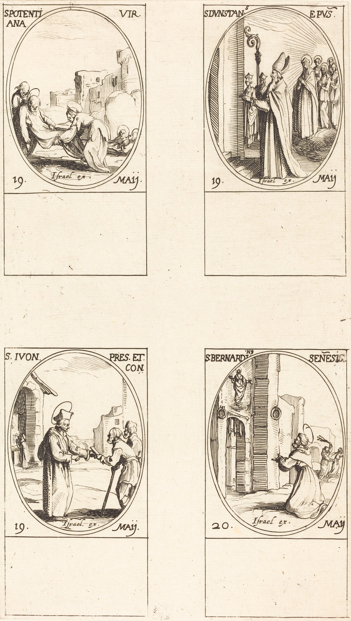 St. Potentiana; St. Dunstan; St. Yvo; St. Bernardinus of Siena by Jacques Callot