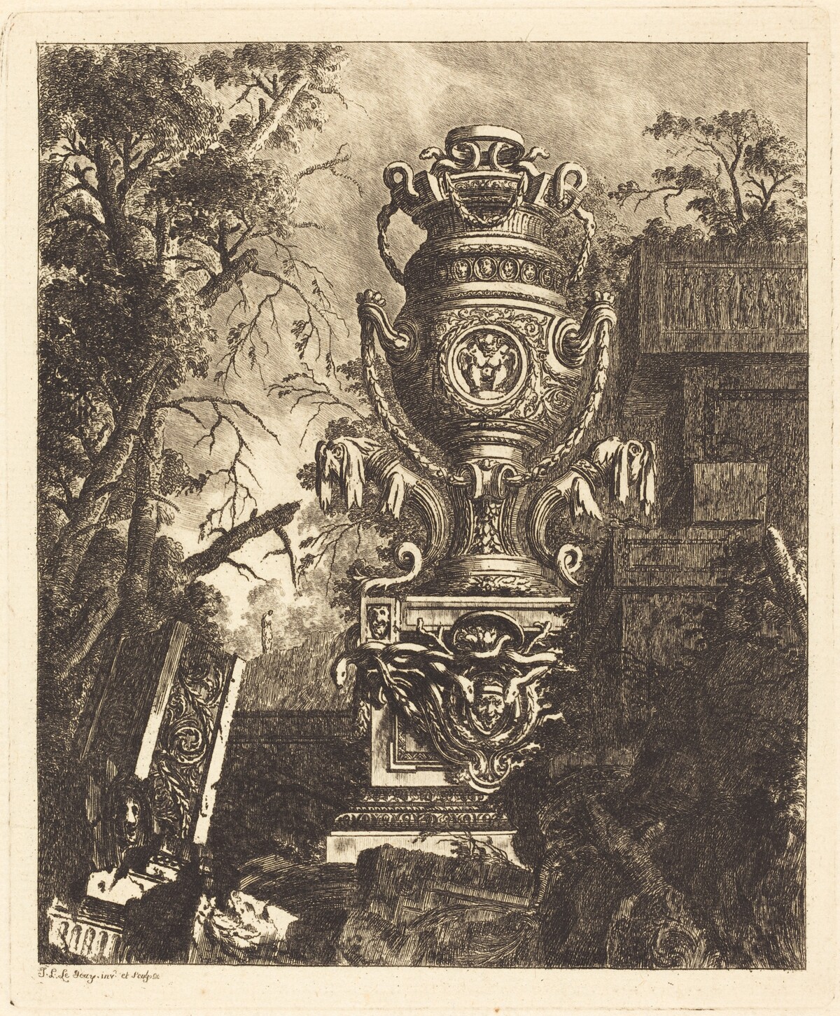 Vase with Two Fantastic Heads by Jean-Laurent Legeay