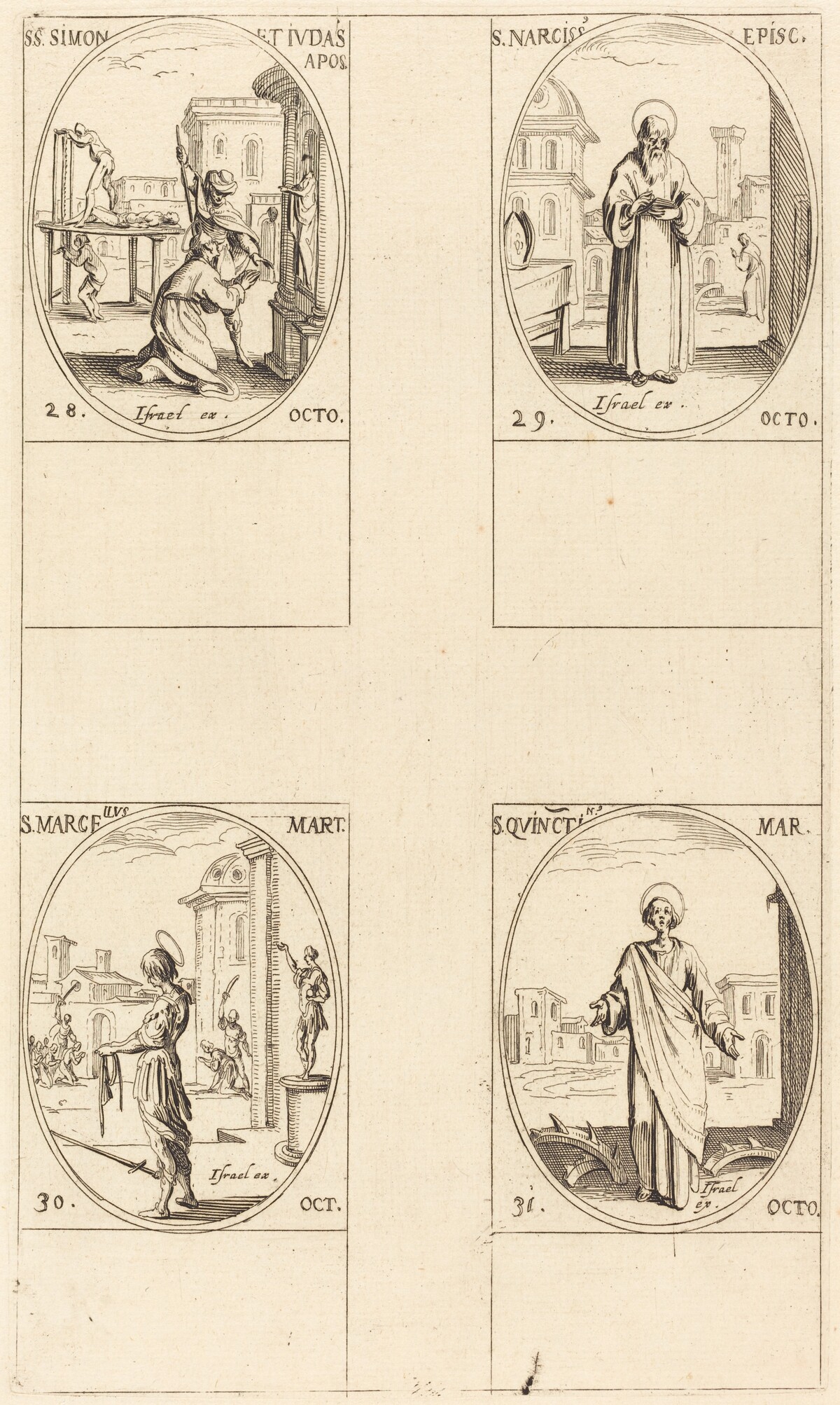 Sts. Simon and Jude, Apostles; St. Narcissus; St. Marcellus; St. Quintin by Jacques Callot