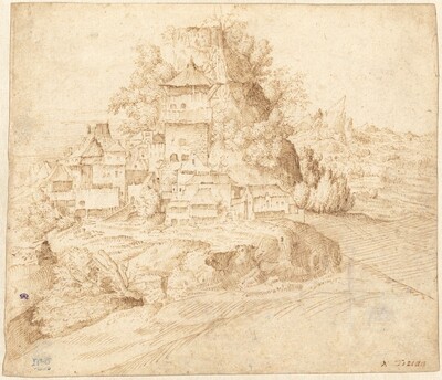 A Village Nestled at the Foot of a Hill (recto)