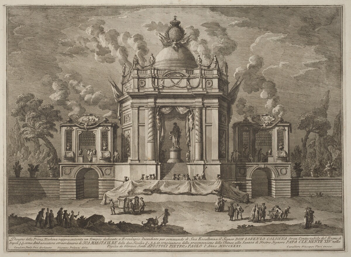 The Prima Macchina for the Chinea of 1771: The Temple of Asclepius by Giuseppe Vasi after Giuseppe Palazzi (designer) and Paolo Posi (architect)