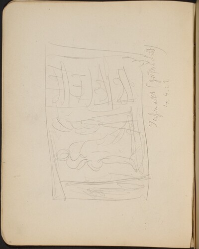 Balancierende Figuren auf Bühne, Bezeichnung (Sketch of Balancing Figures on a Stage, inscription) [p. 28]