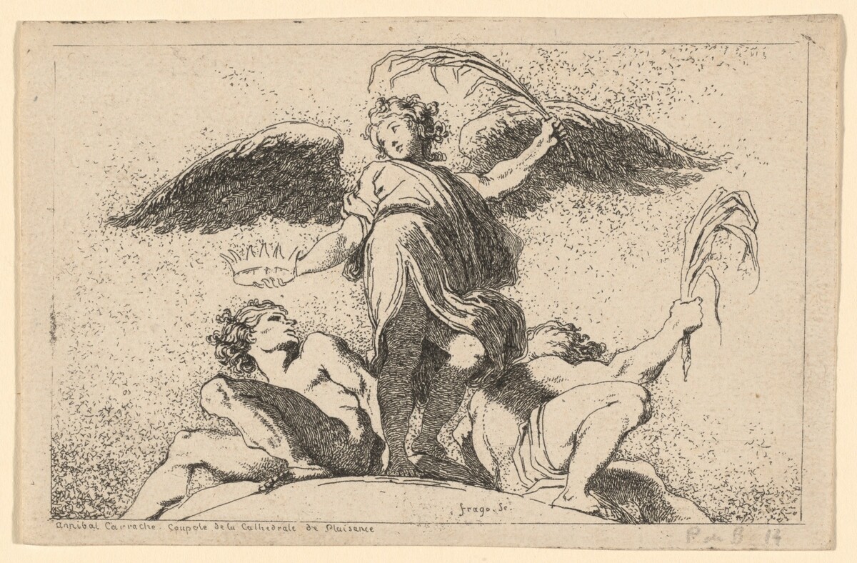 Angel Holding a Palm and a Crown by Jean-Honoré Fragonard after Annibale Carracci