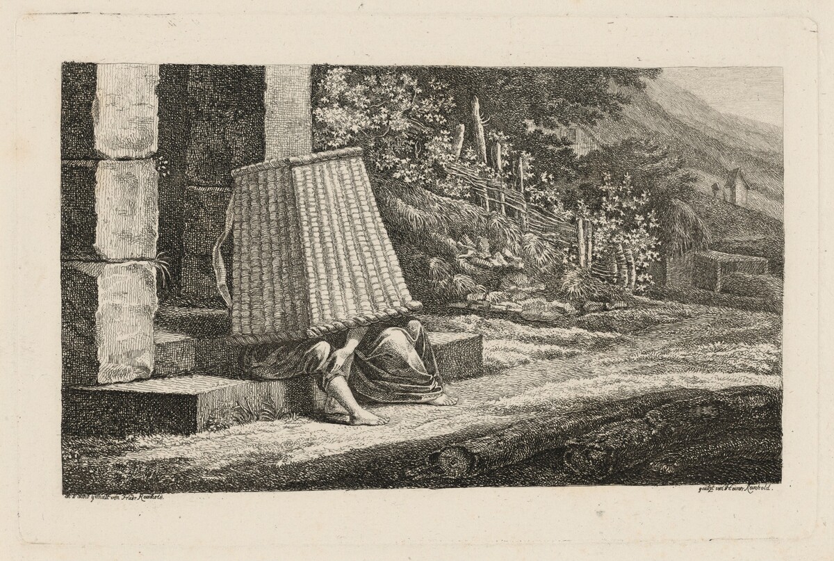 A Young Couple under a Large Wicker Basket by Heinrich Carl Reinhold, after Friedrich Philipp Reinhold