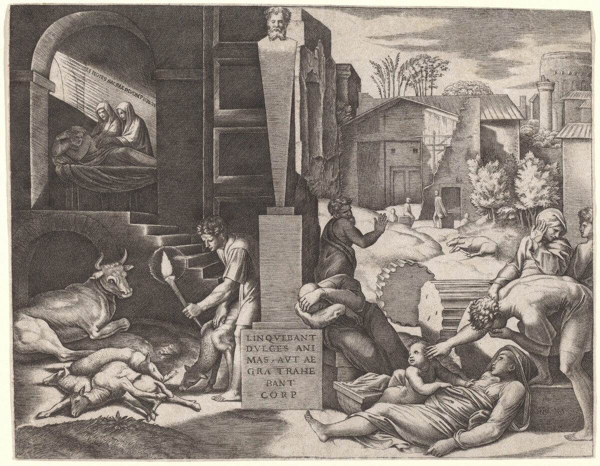 Il Morbetto (The Plague) by Marcantonio Raimondi after Raphael