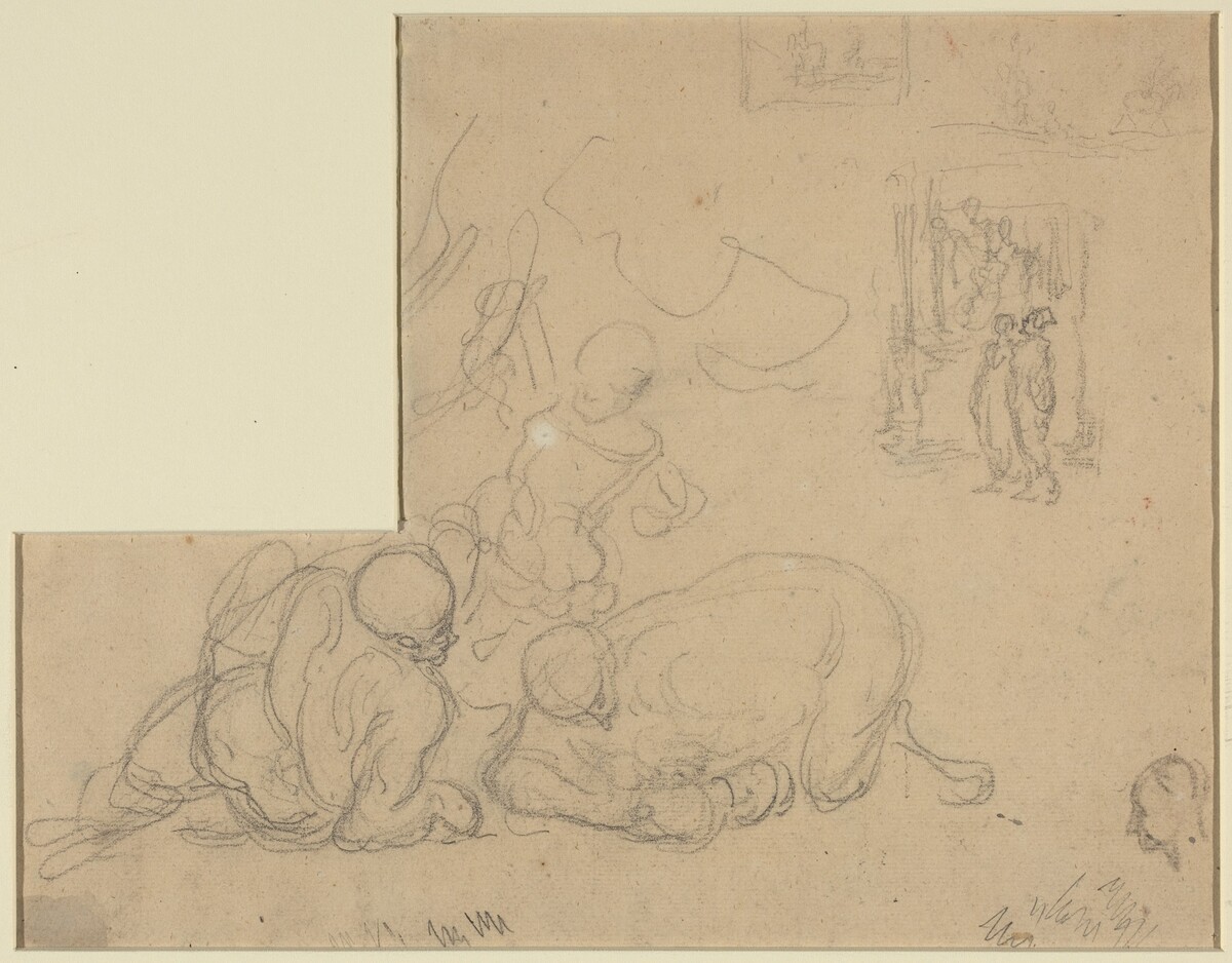 Sheet of Studies with Two Large Men on the Ground by Honoré Daumier