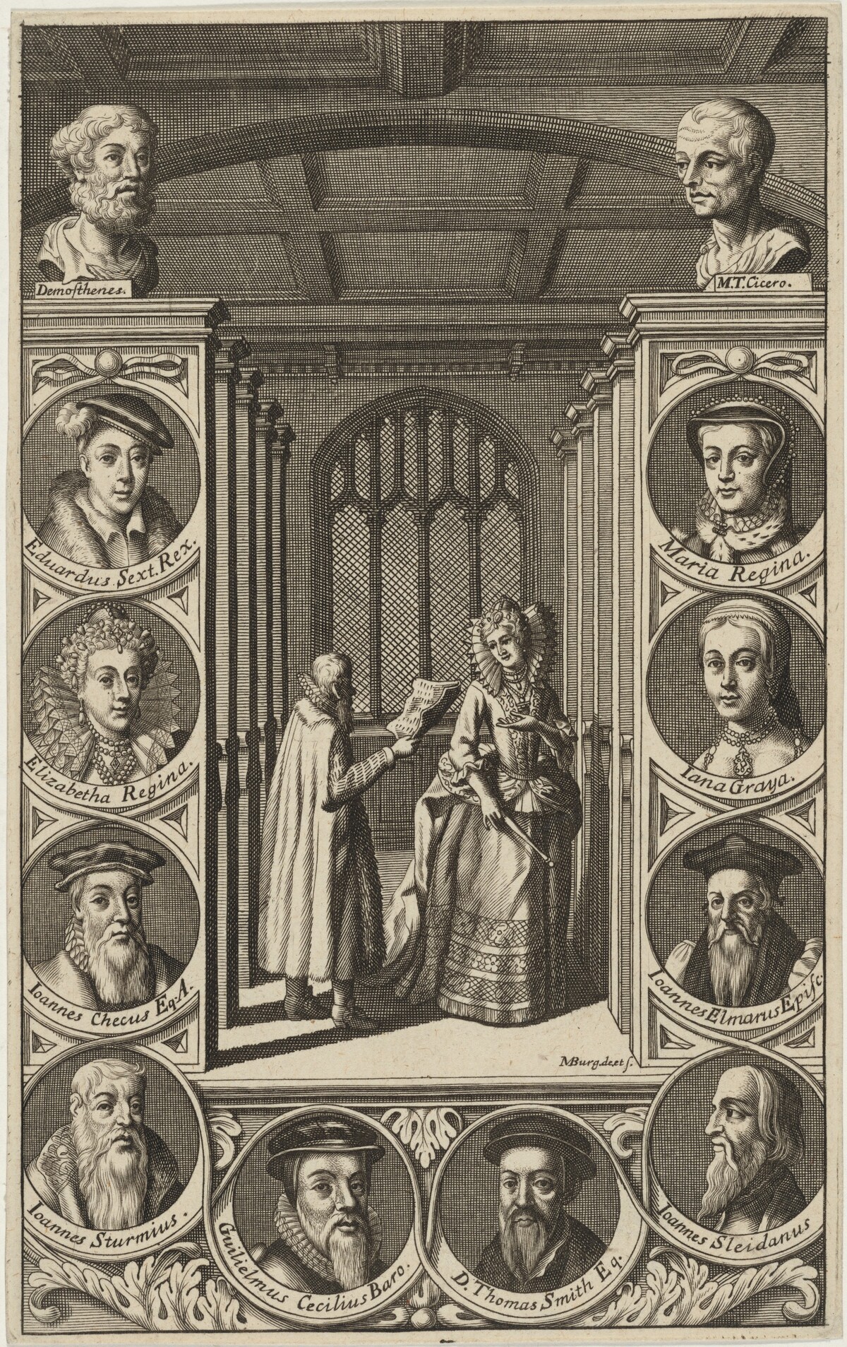 Roger Assham and Mary Surrounded by MedallianPortraits by Michael Burghers