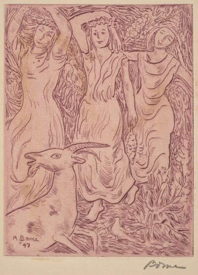 Three Dancing Girls with a Goat