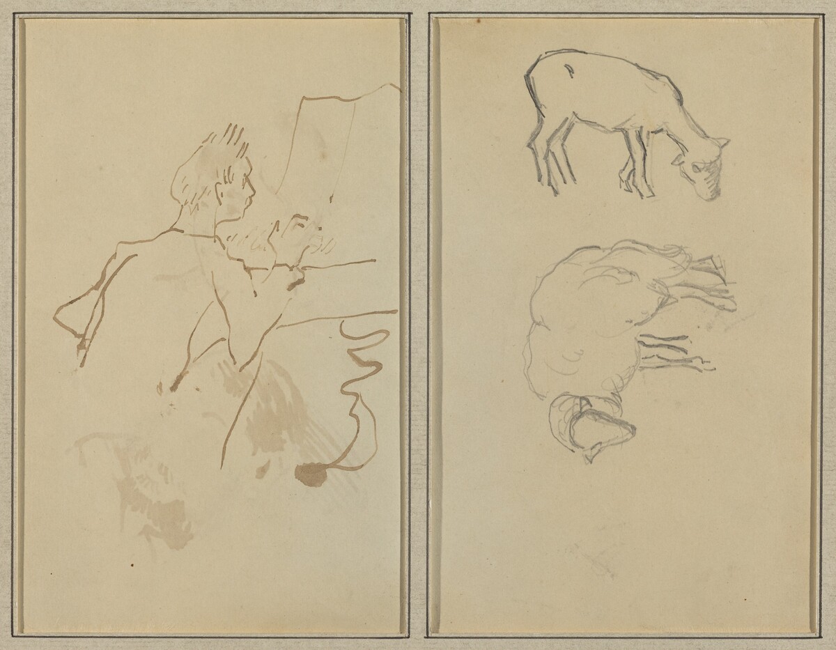 Man Playing Piano; Two Sheep [verso] by Paul Gauguin