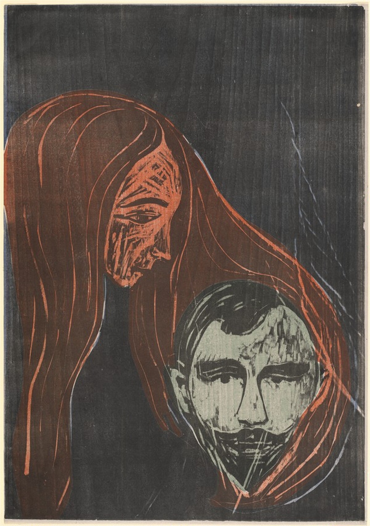 Man's Head in Woman's Hair (Mannerkopf in Frauenharr) by Edvard Munch