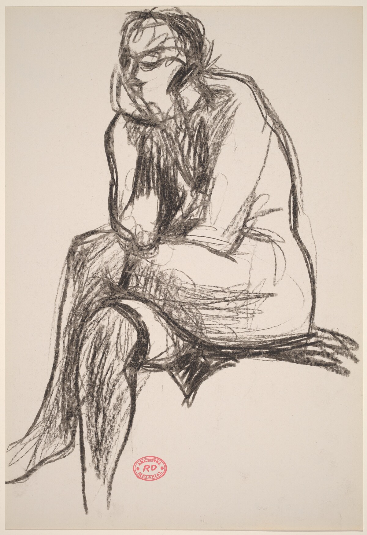 Untitled [seated nude crossing her legs and resting her chin on her right hand] by Richard Diebenkorn