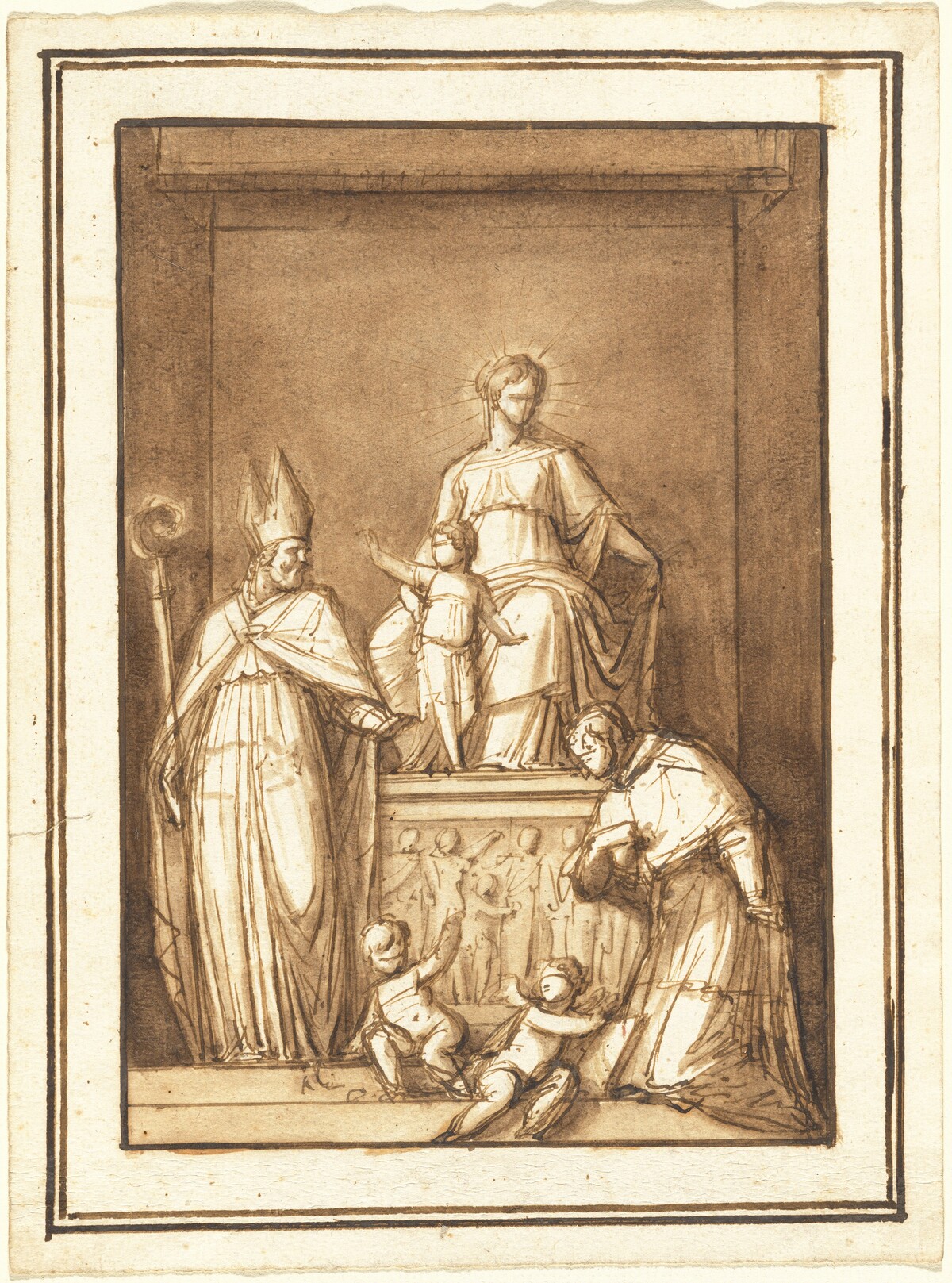 The Madonna and Child Enthroned with a Bishop Saint and a Kneeling Ecclesiastic by Luigi Brenta