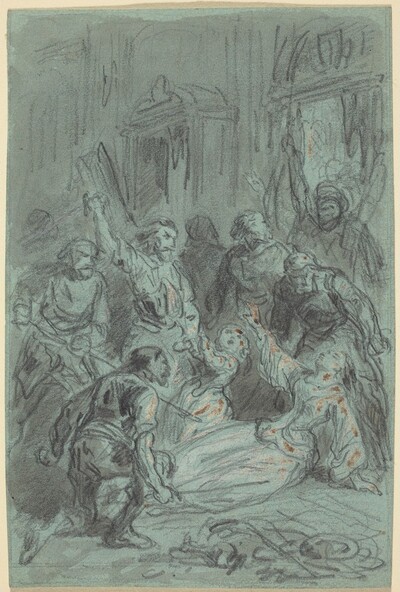 A Dramatic Scene with a Fainting Woman