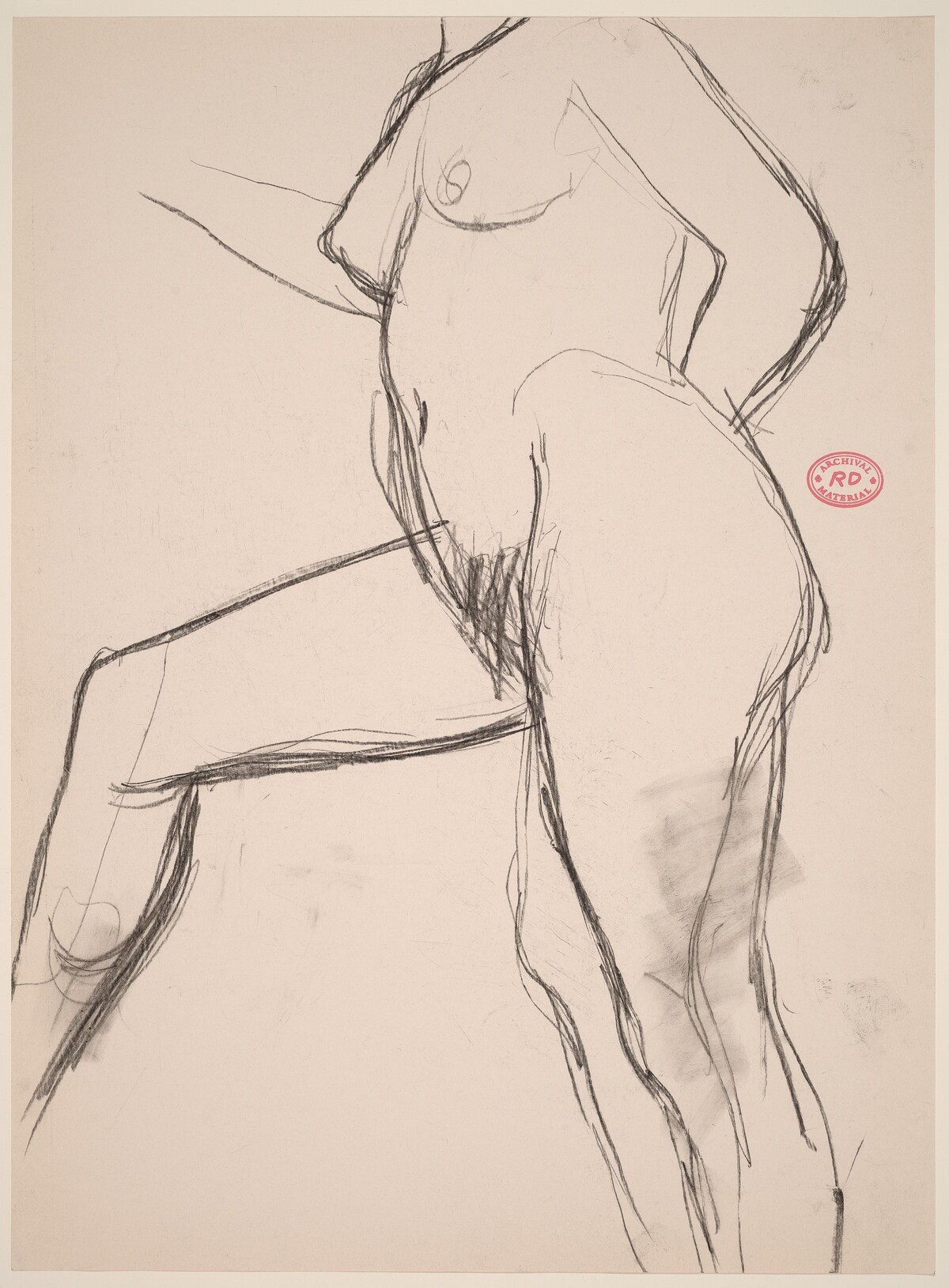 Untitled [side view of a female nude stepping with her right leg] by Richard Diebenkorn