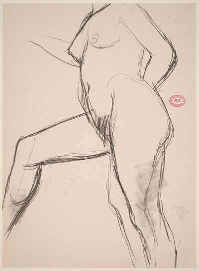Untitled [side view of a female nude stepping with her right leg]