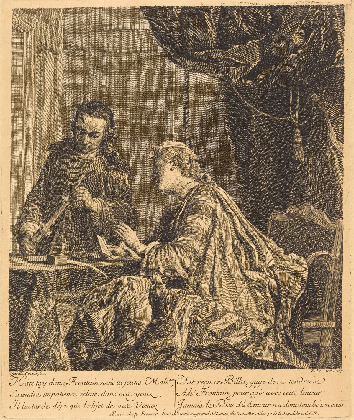 Dame cachetant une lettre (Woman Sealing a Letter) by Etienne Fessard after Jean Siméon Chardin