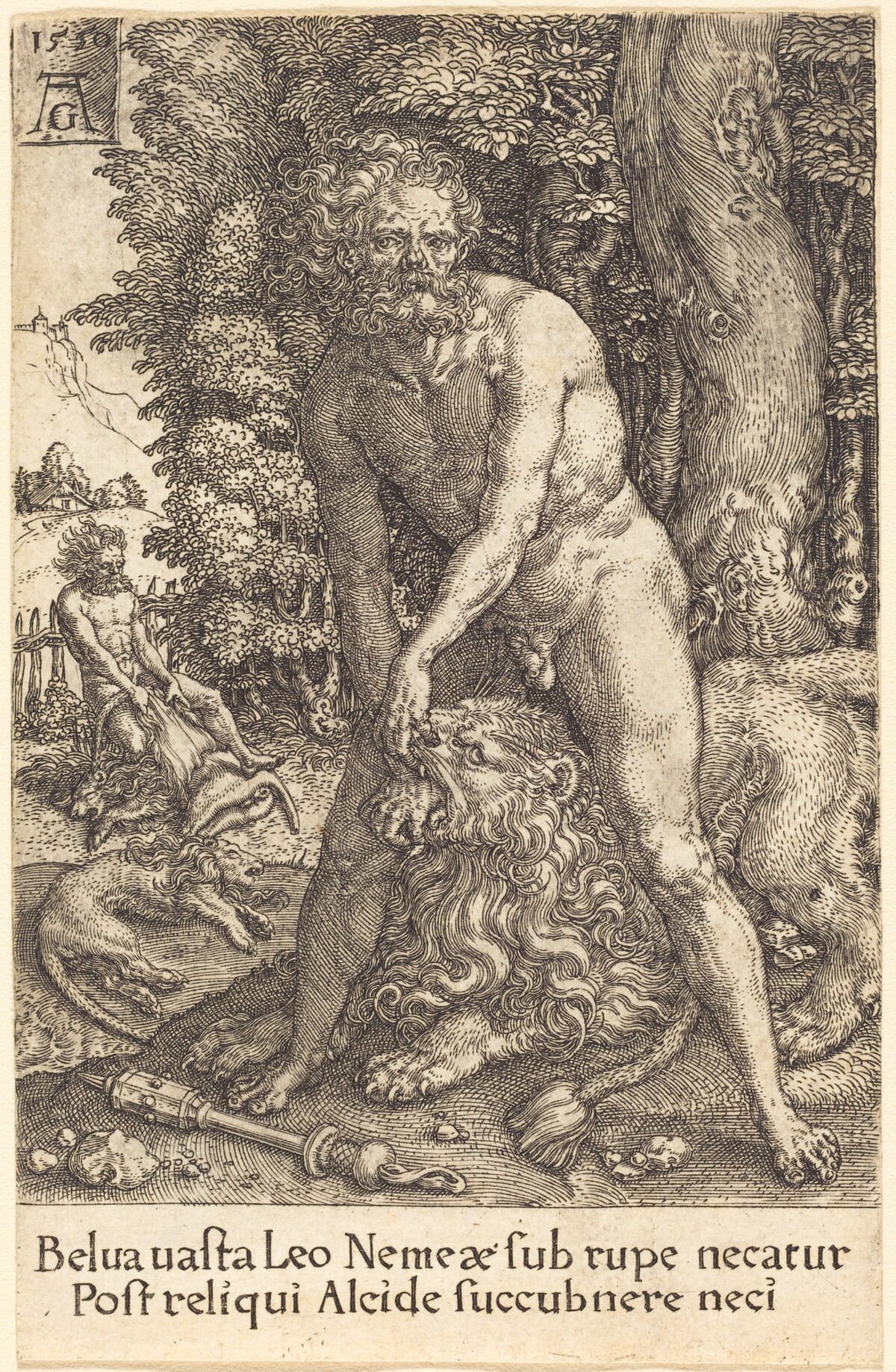 Hercules Slaying the Lion of Nemea by Heinrich Aldegrever