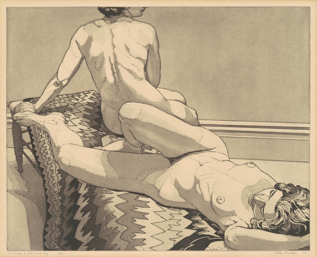 Two Nudes on Old Indian Rug by Philip Pearlstein