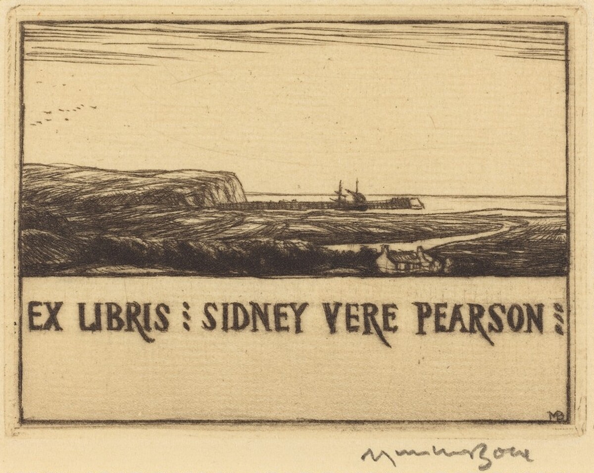 Bookplate of Dr. Sidney Vere Pearson by Sir Muirhead Bone