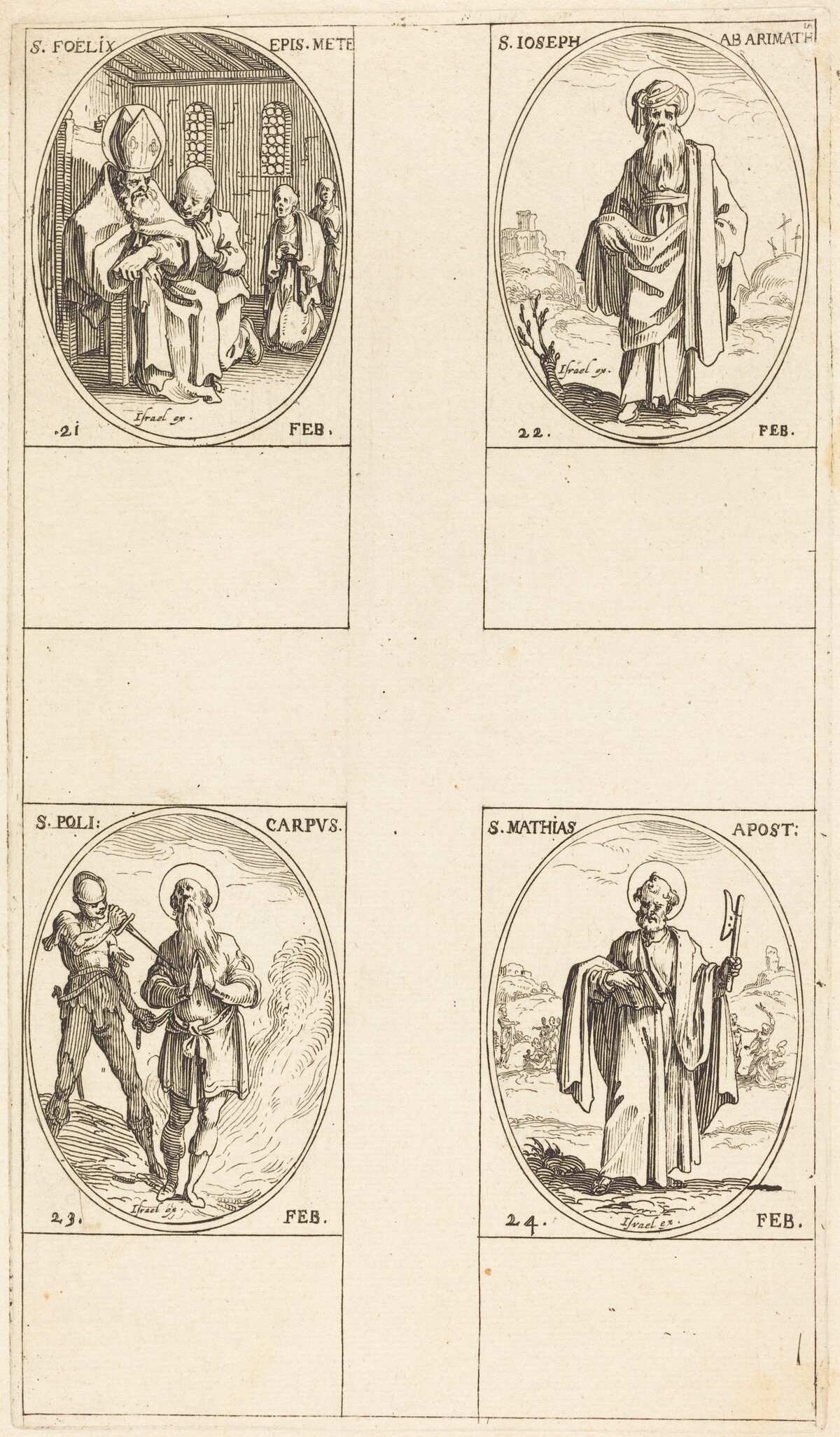 St. Felix; St. Joseph of Arimathea; St. Polycarpe; St. Matthias, Apostle by Jacques Callot