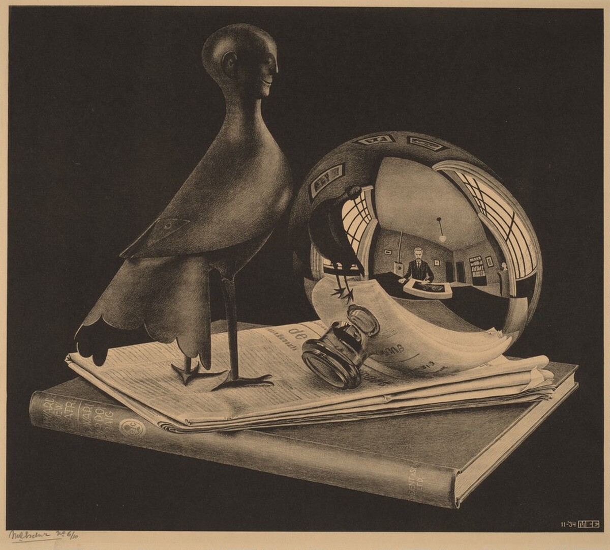 Still Life with Spherical Mirror by M.C. Escher