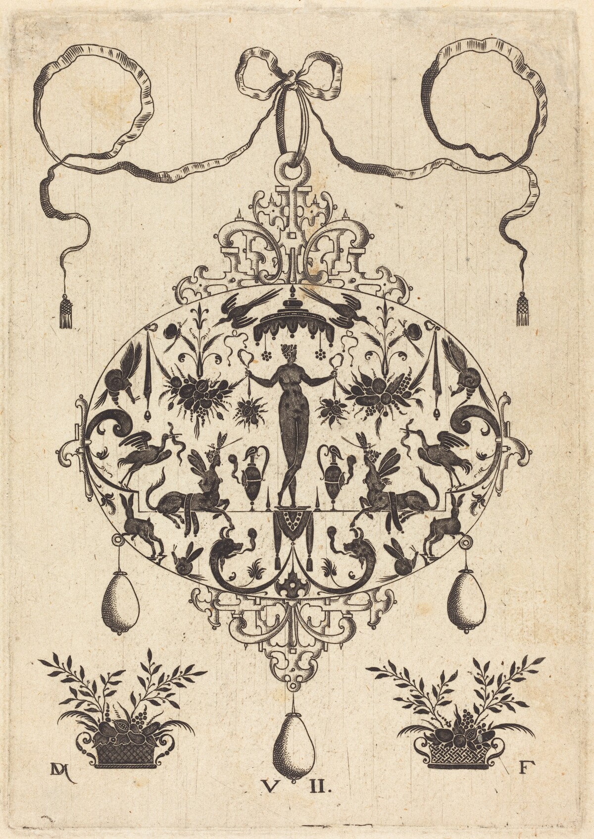 Large Pendant, Flora Standing, Holding a Fruit Garland by Daniel Mignot
