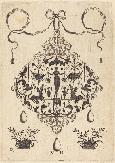 Large Pendant, Flora Standing, Holding a Fruit Garland