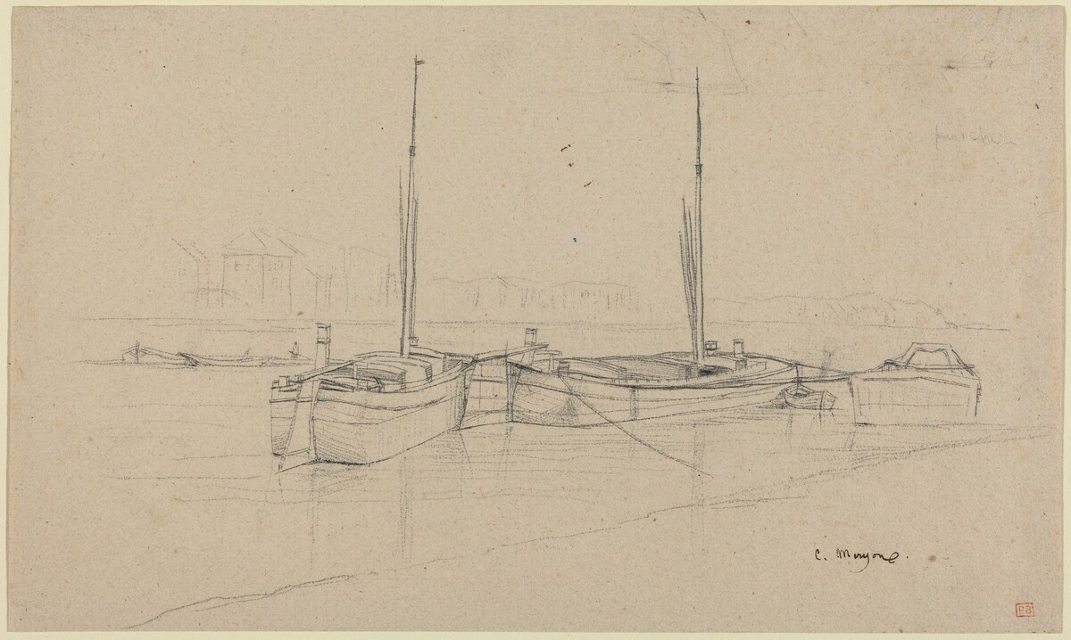 Boats on River with Masts by Charles Meryon