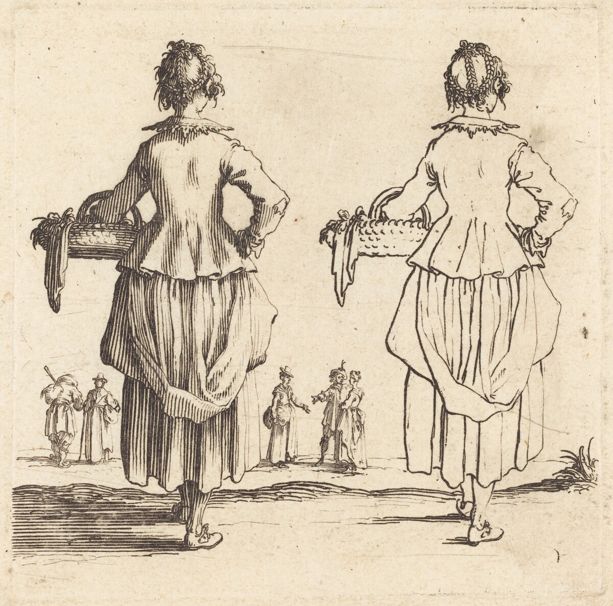 Peasant Woman with Basket, Seen from Behind by Jacques Callot