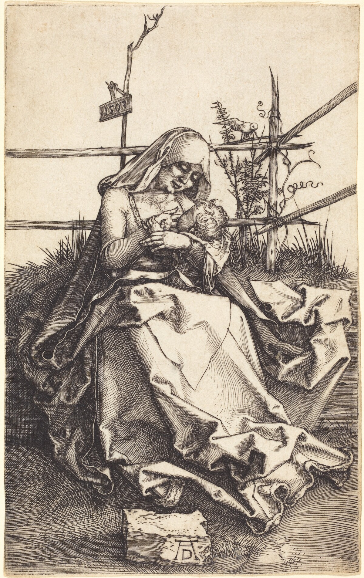 The Virgin and Child on a Grassy Bench by Albrecht Dürer