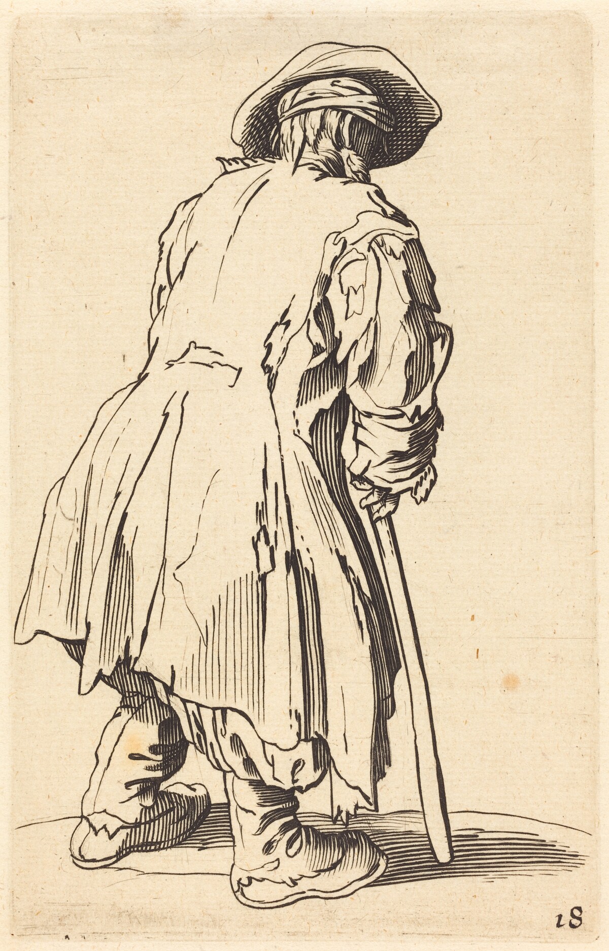 Old Beggar with One Crutch by after Jacques Callot