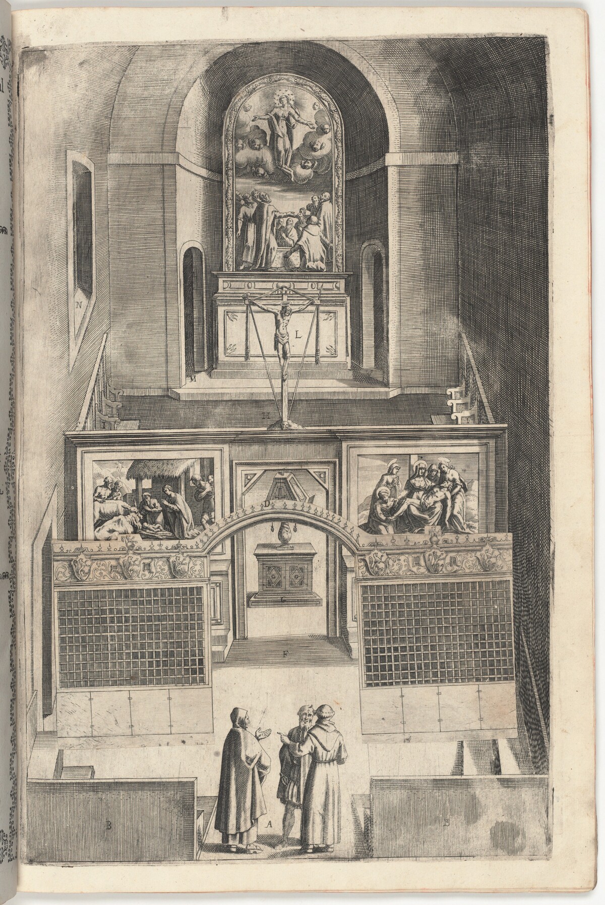 Interior of the Minor Church (Interno della chiesa minore) [plate F] by Jacopo Ligozzi (artist), Anonymous engraver possibly Domenico Falcini, Lino Moroni (author)