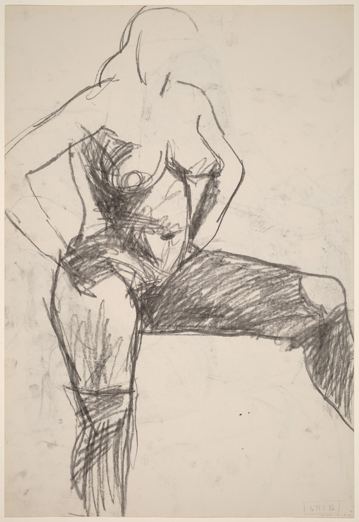 Untitled [female nude with arms akimbo and left leg raised] [verso] by Richard Diebenkorn