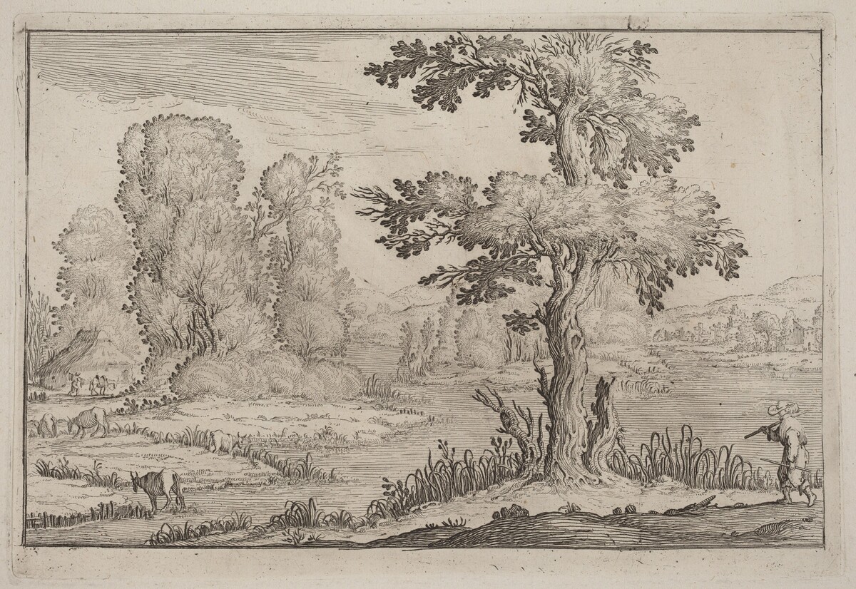 Herdsman and Cows Crossing a River by Ercole Bazicaluva