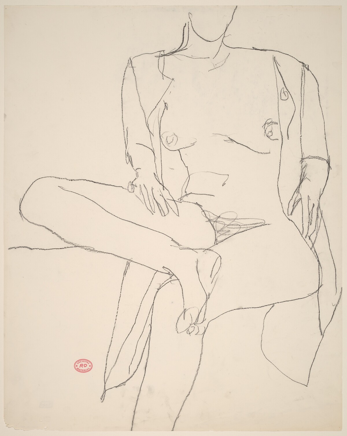Untitled [seated nude with her shirt open and leg crossed] by Richard Diebenkorn