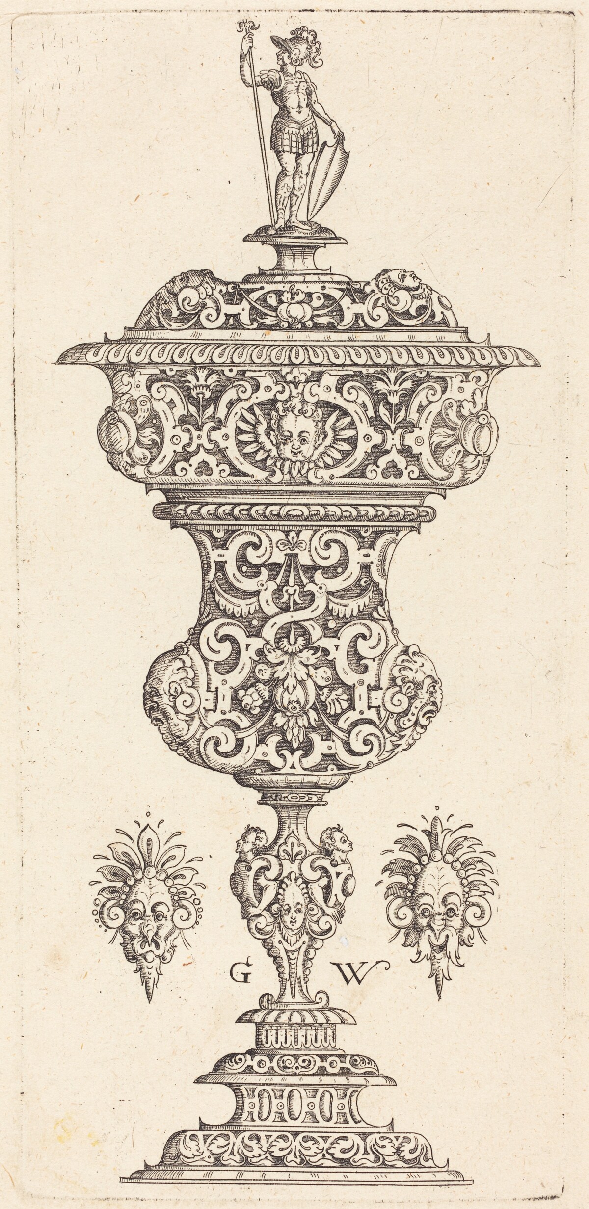 Goblet with lid surmounted by a Roman soldier by Georg Wechter I