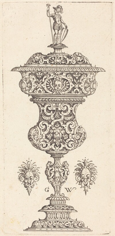 Goblet with lid surmounted by a Roman soldier