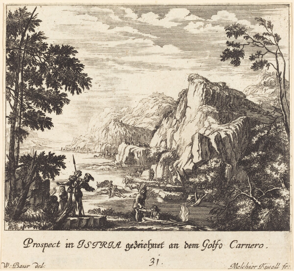 Istria, Carnero Gulf by Melchior Küsel after Johann Wilhelm Baur