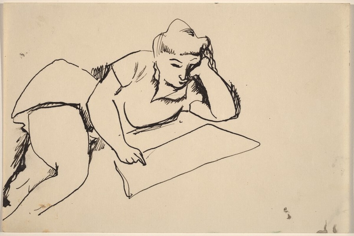 Woman Reclining on Floor, Pointing at Paper by Mark Rothko
