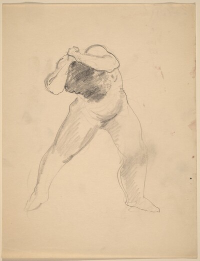 Standing Nude Leaning Forward, Head Lowered, Arms Raised