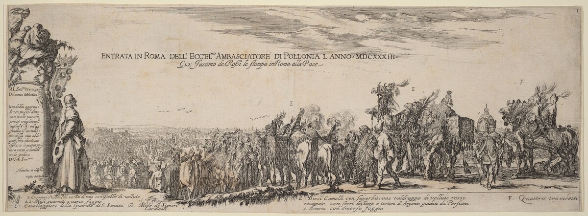 Title Page for "Entry into Rome of His Excellency the Polish Ambassador" by Stefano Della Bella