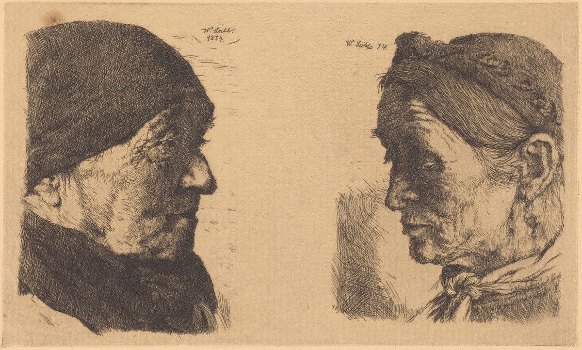 Portrait of an Old Peasant Woman, in Profile to the Right, and Peasant Woman with Closed Eyes by Wilhelm Leibl