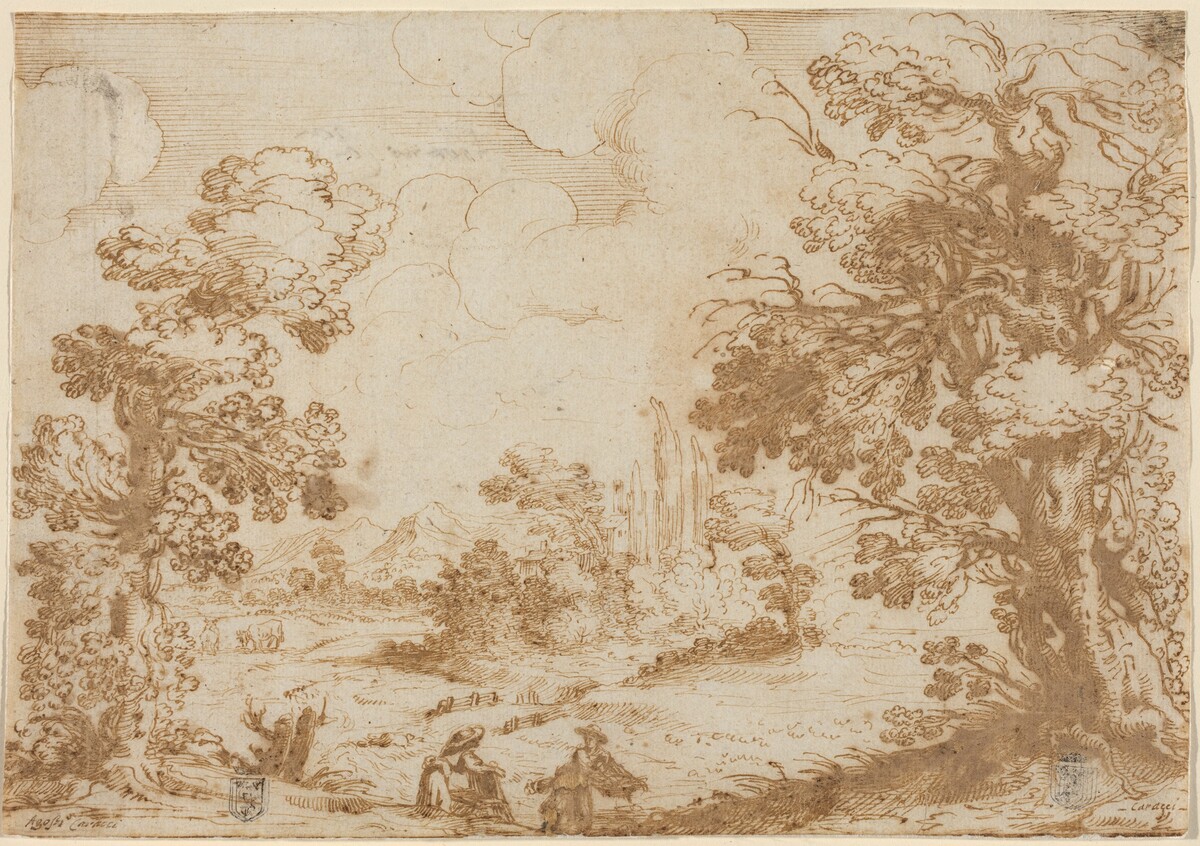 Landscape with Two Washerwomen by Agostino Carracci