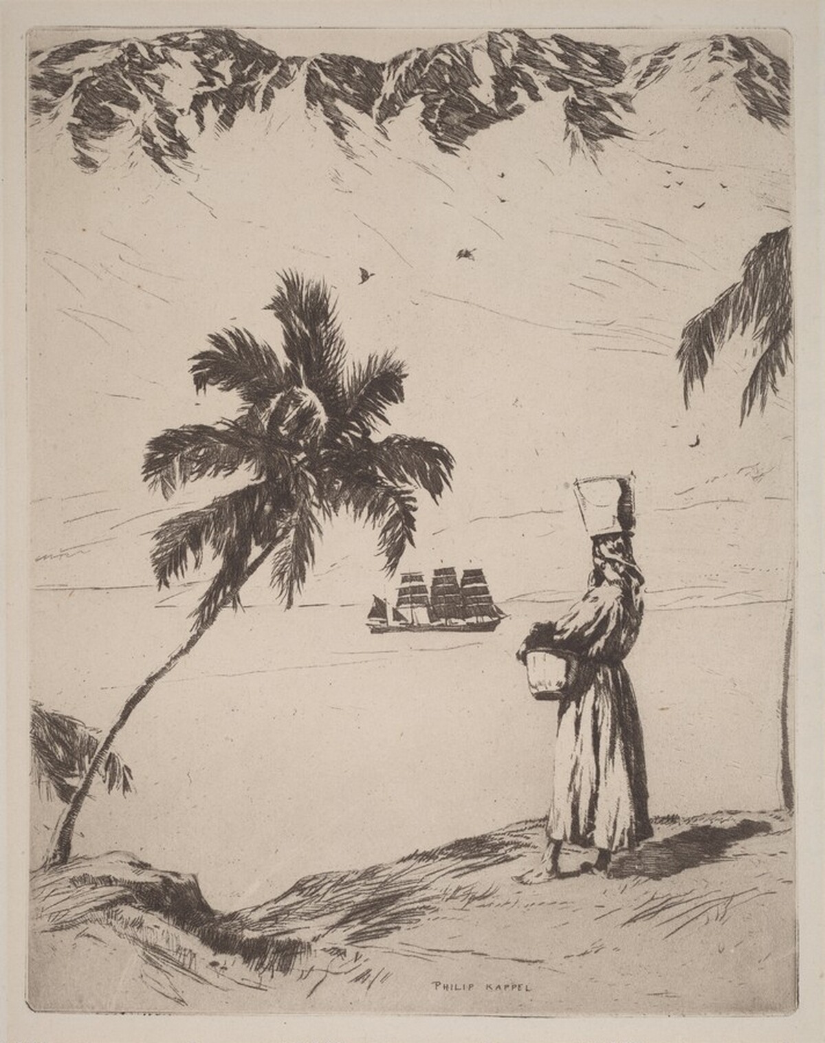 Coastal Scene with Palm Trees and Standing Woman by Philip Kappel