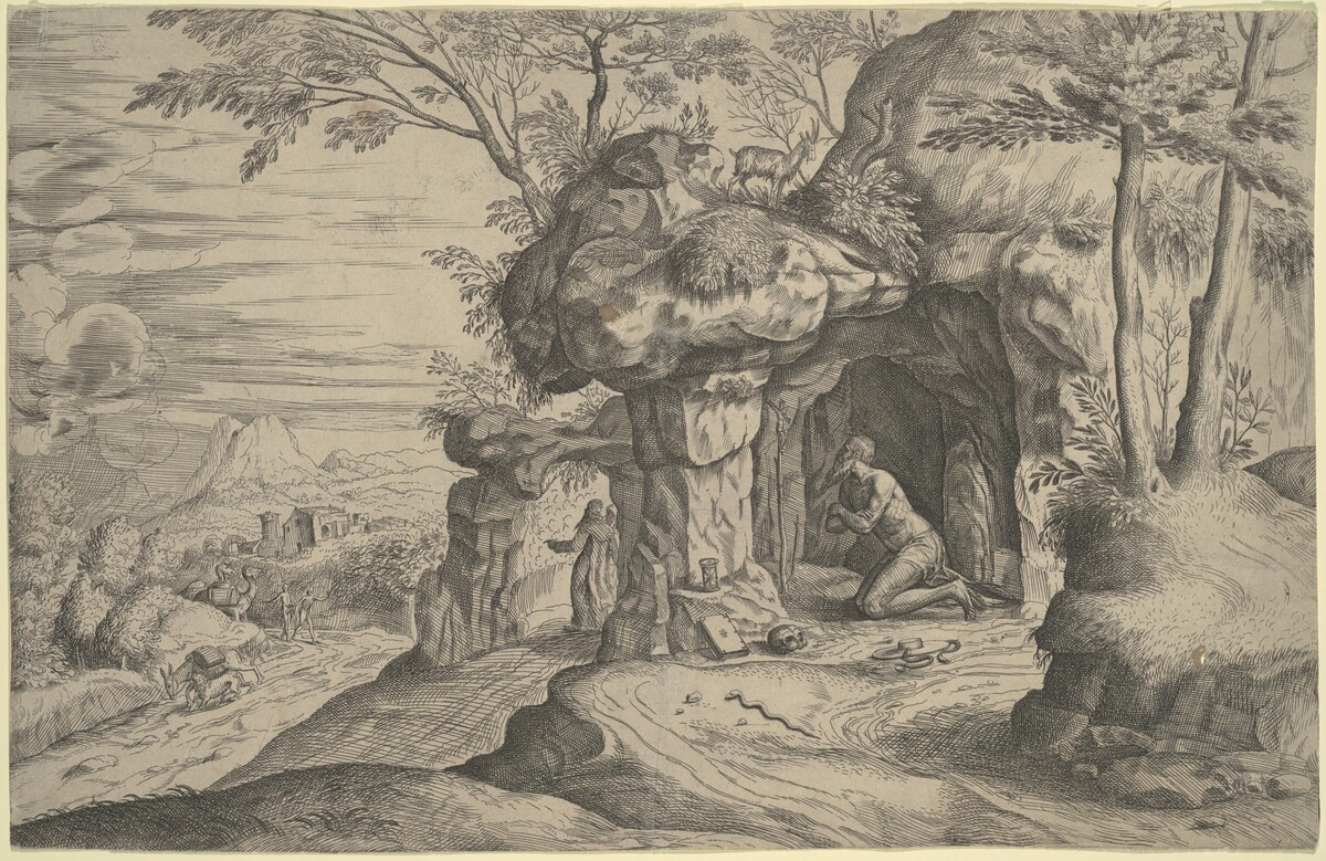 Landscape with Penitent Saints by Veronese 16th Century (possibly Battista Angolo del Moro)