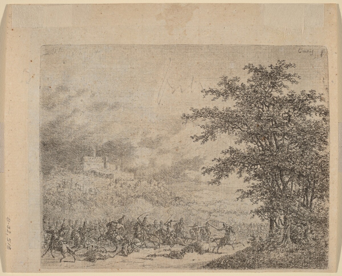 The Affair near Konigstein (L'Affaire pres d e Koenigstein) [verso] by Gerhardus Emaus de Micault