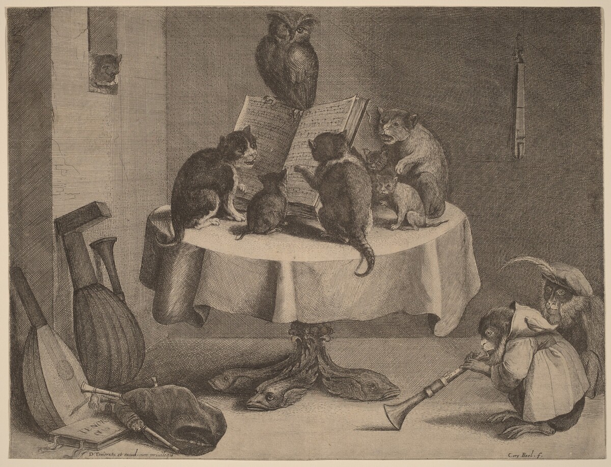The Cat's Concert by Coryn Boel after David Teniers the Younger