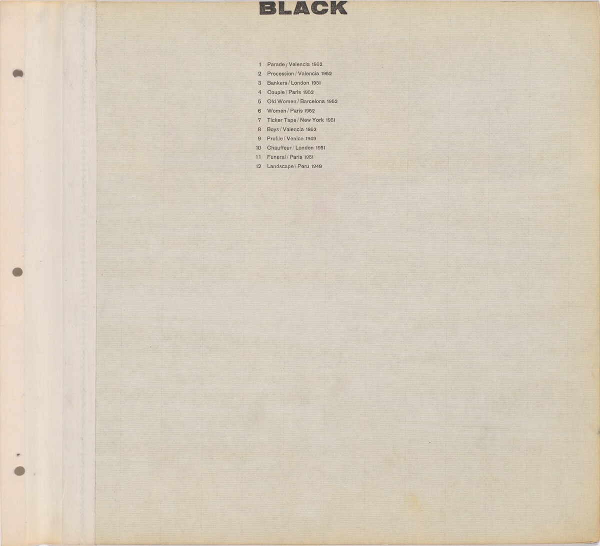 Title page for Black / Text page with illustration number by Robert Frank