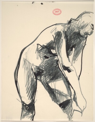Untitled [standing nude reaching down to adjust her stocking]