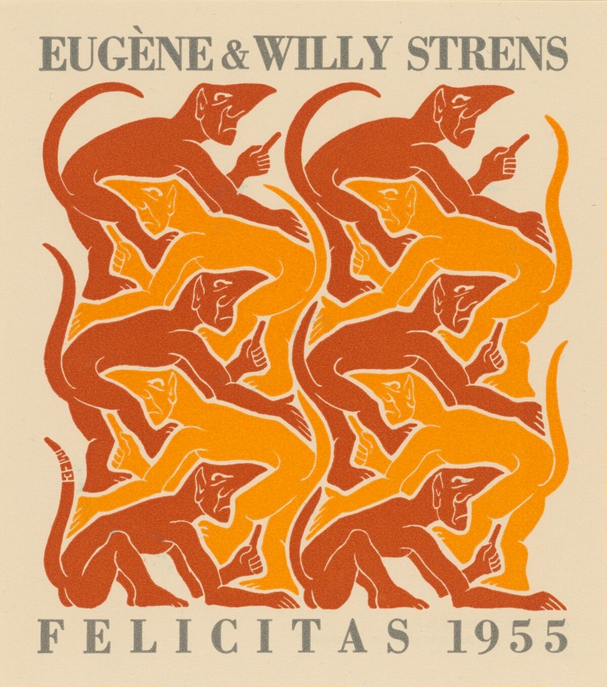 Fire, New Year's greeting-card 1955 by M.C. Escher